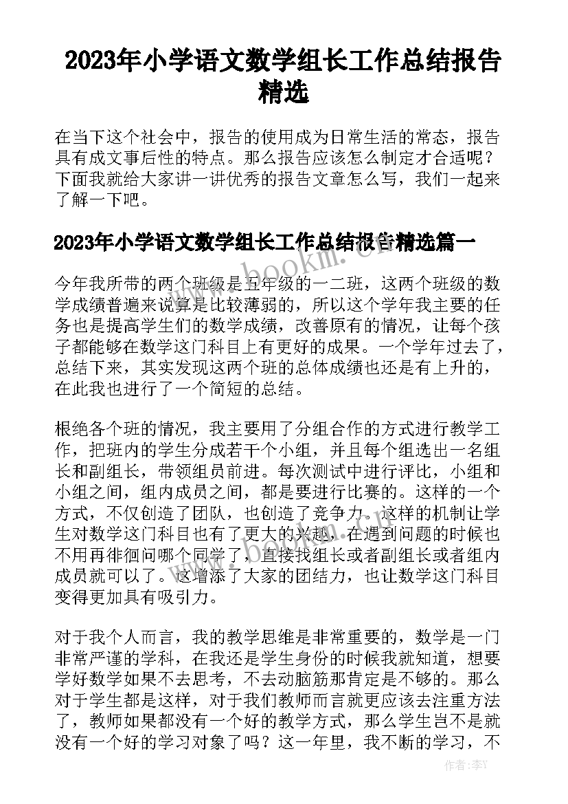 2023年小学语文数学组长工作总结报告精选