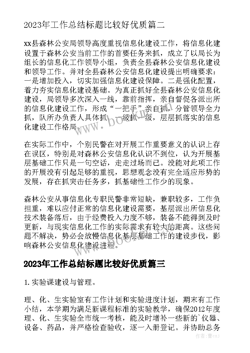 2023年工作总结标题比较好优质