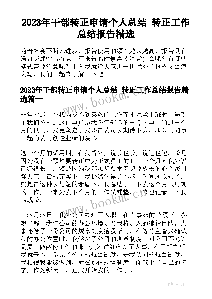 2023年干部转正申请个人总结 转正工作总结报告精选