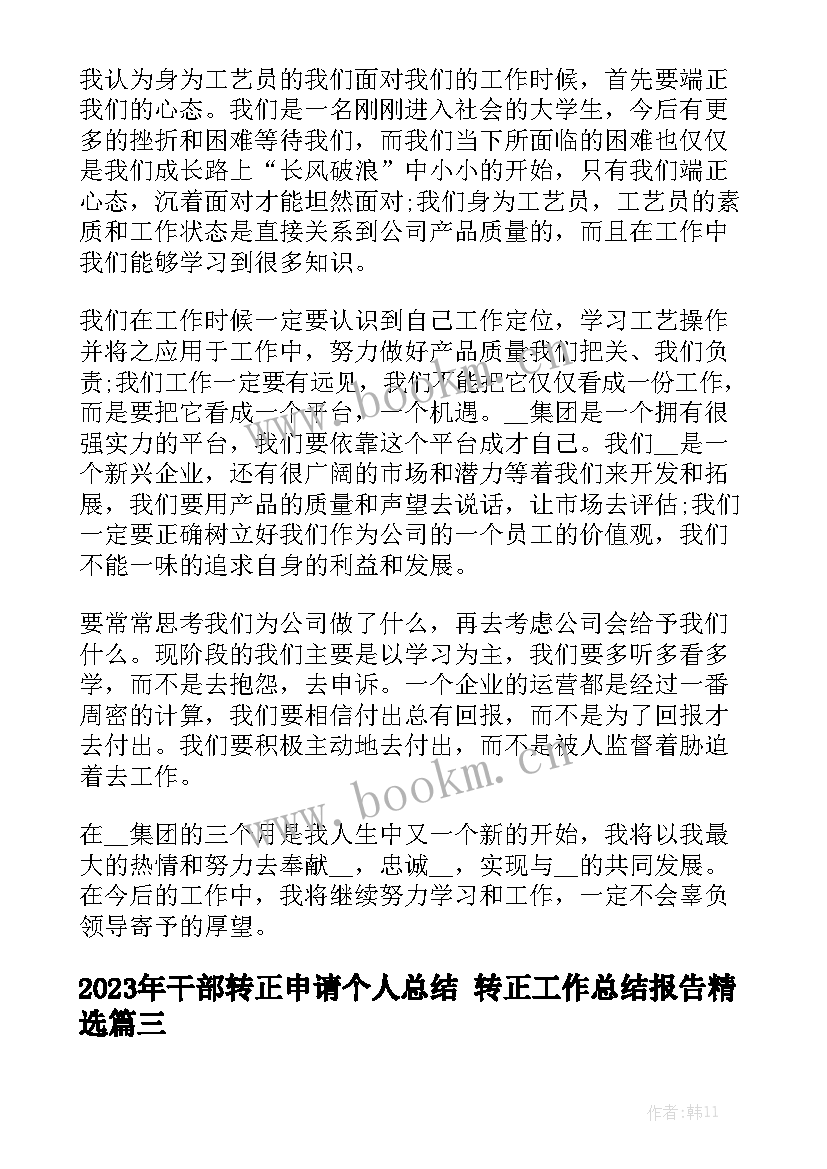 2023年干部转正申请个人总结 转正工作总结报告精选