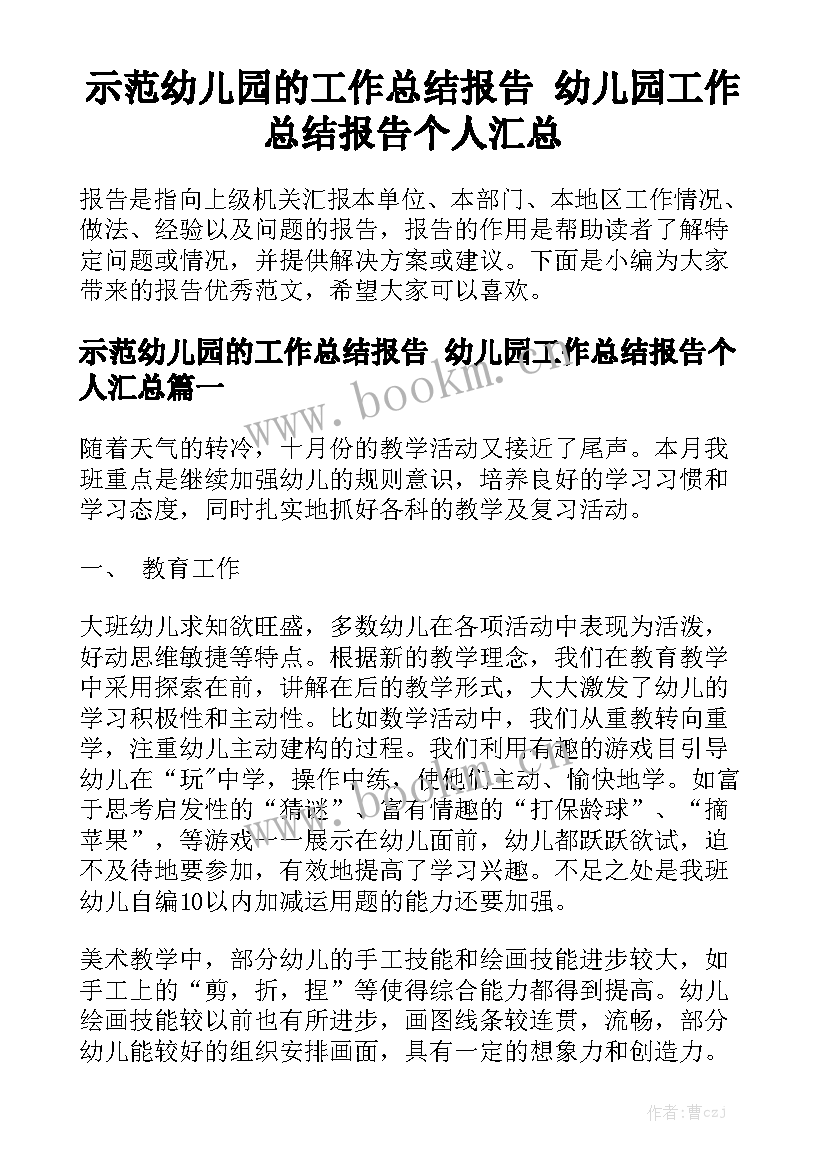 示范幼儿园的工作总结报告 幼儿园工作总结报告个人汇总