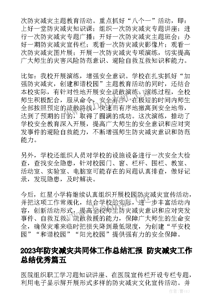 2023年防灾减灾共同体工作总结汇报 防灾减灾工作总结优秀