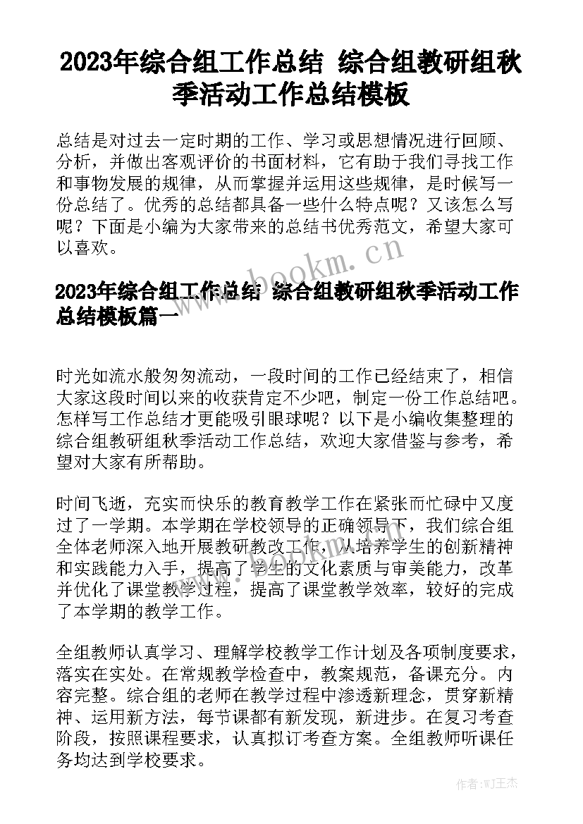 2023年综合组工作总结 综合组教研组秋季活动工作总结模板