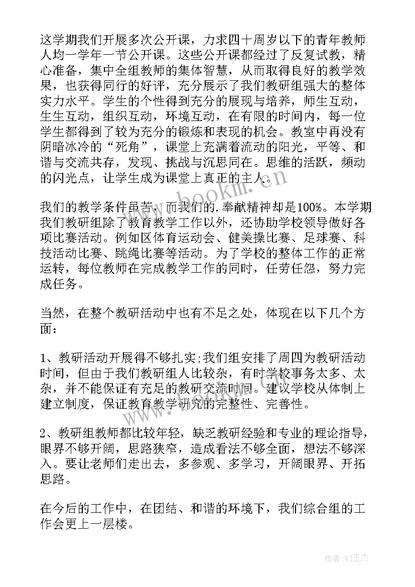 2023年综合组工作总结 综合组教研组秋季活动工作总结模板