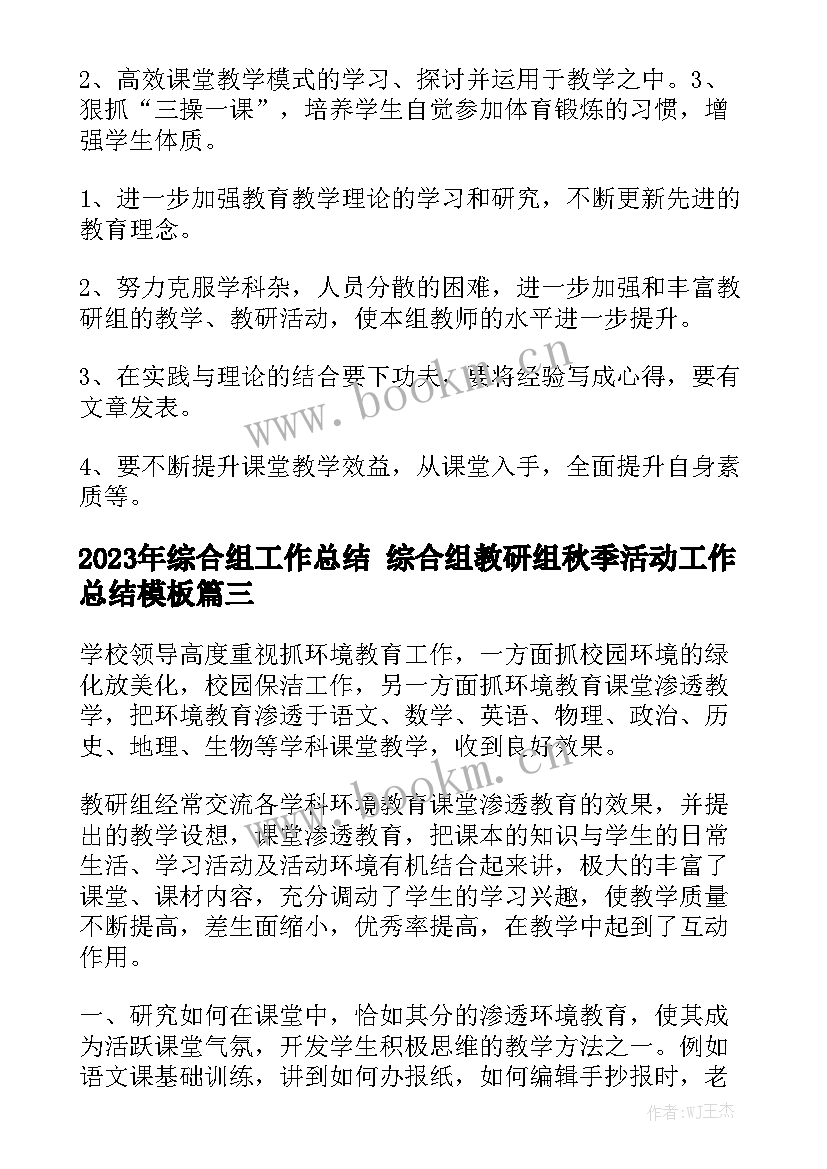 2023年综合组工作总结 综合组教研组秋季活动工作总结模板