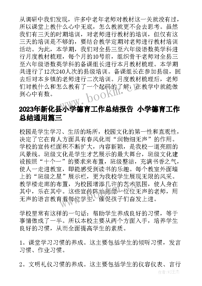 2023年新化县小学德育工作总结报告 小学德育工作总结通用