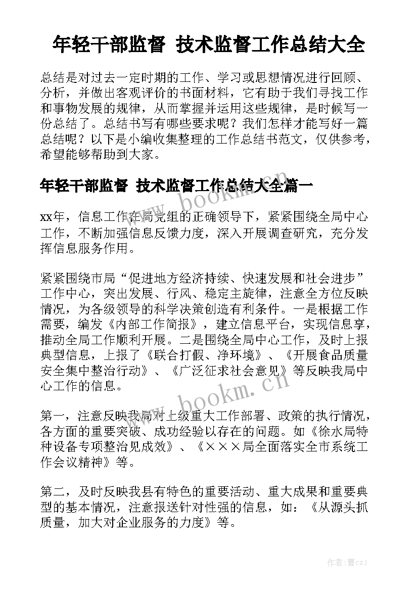 年轻干部监督 技术监督工作总结大全