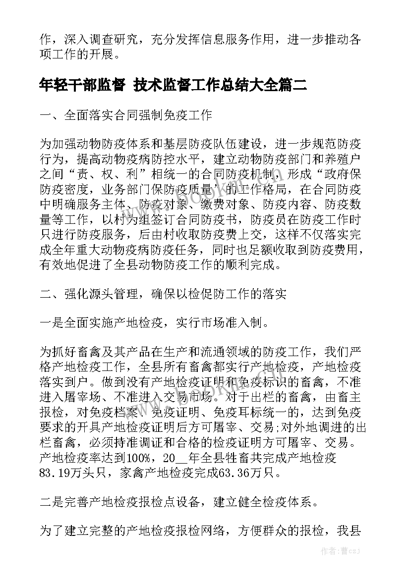 年轻干部监督 技术监督工作总结大全