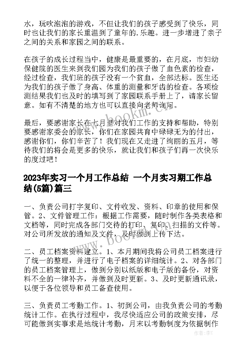 2023年实习一个月工作总结 一个月实习期工作总结(5篇)