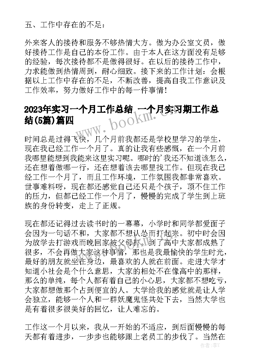 2023年实习一个月工作总结 一个月实习期工作总结(5篇)