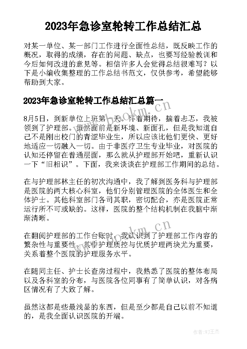 2023年急诊室轮转工作总结汇总