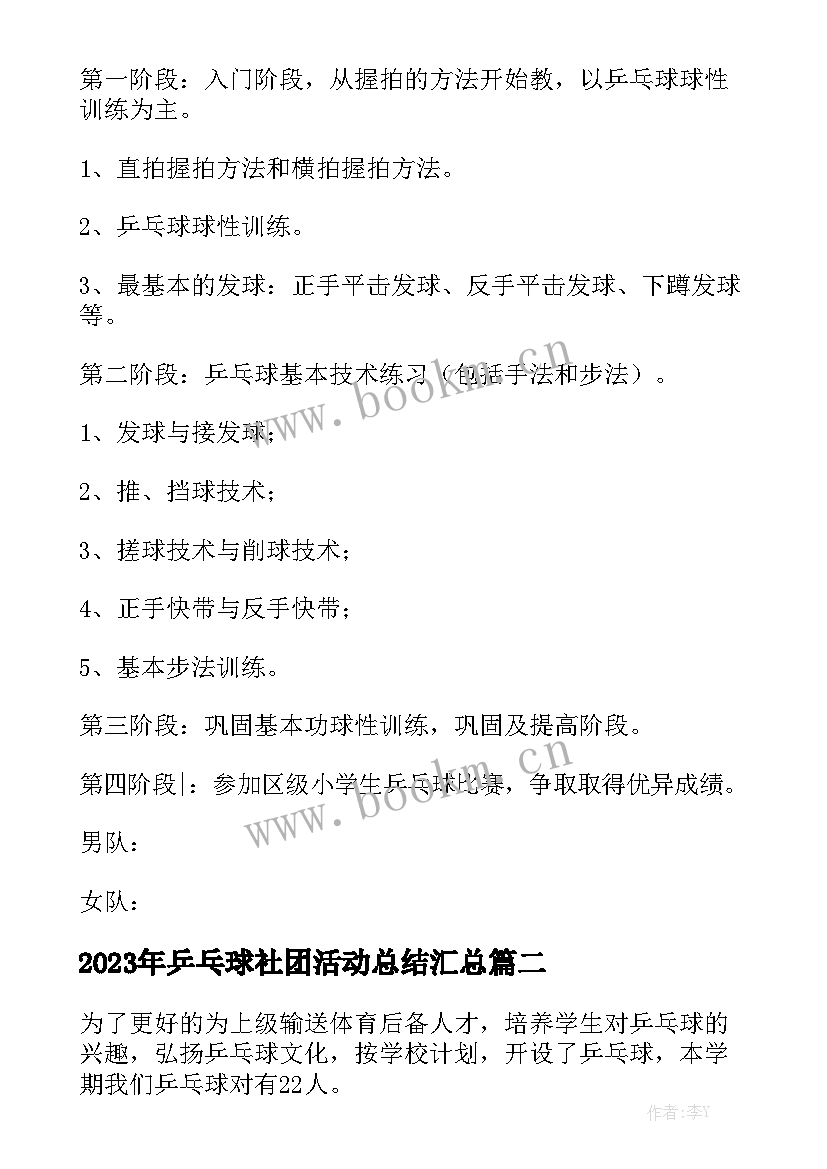 2023年乒乓球社团活动总结汇总