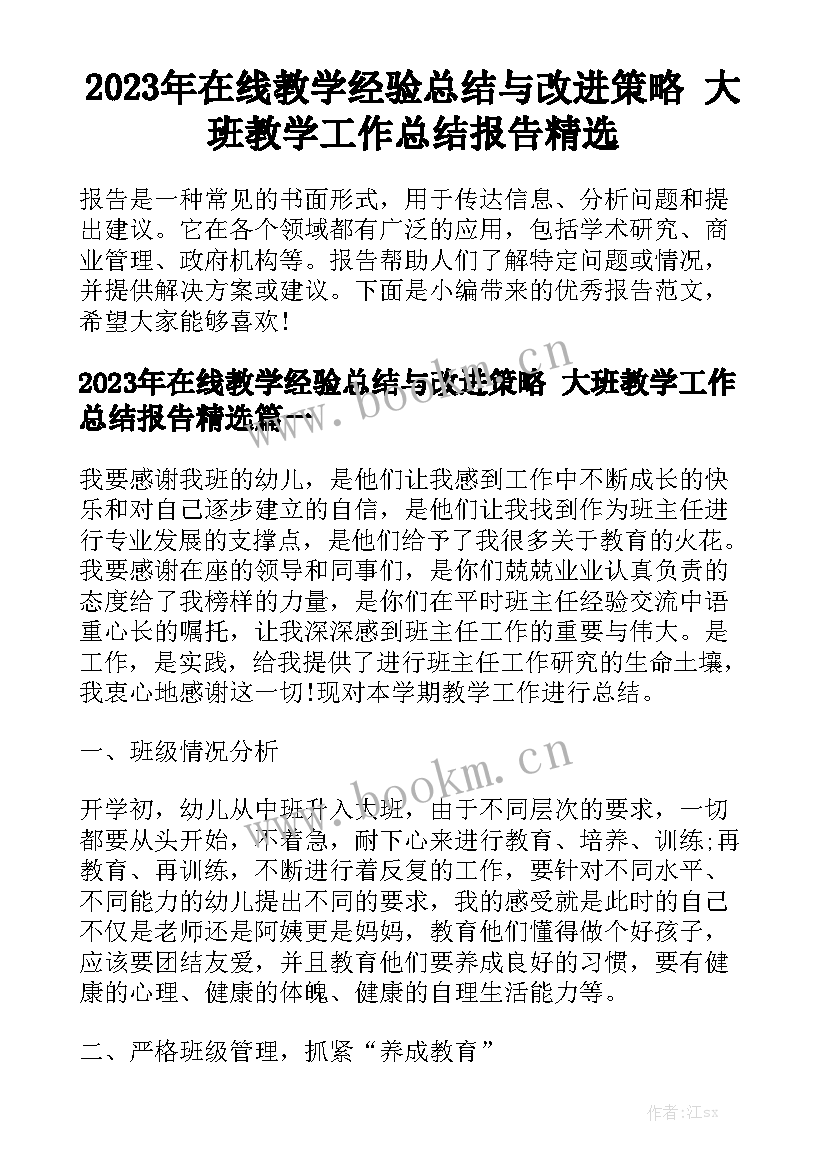 2023年在线教学经验总结与改进策略 大班教学工作总结报告精选