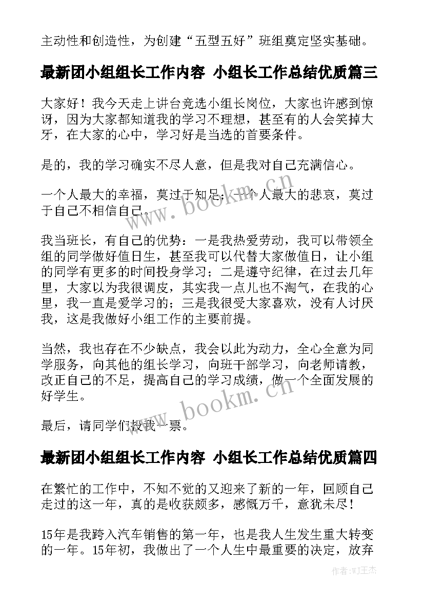 最新团小组组长工作内容 小组长工作总结优质