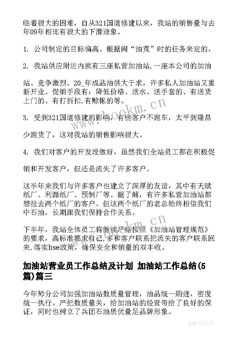 加油站营业员工作总结及计划 加油站工作总结(5篇)