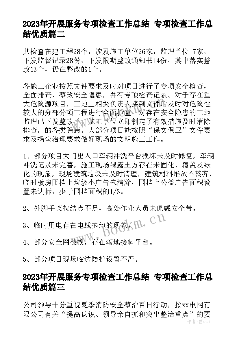 2023年开展服务专项检查工作总结 专项检查工作总结优质