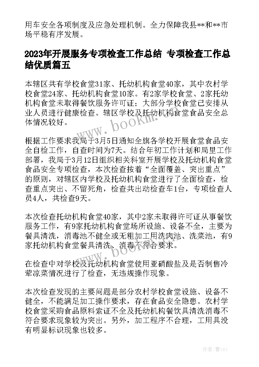 2023年开展服务专项检查工作总结 专项检查工作总结优质