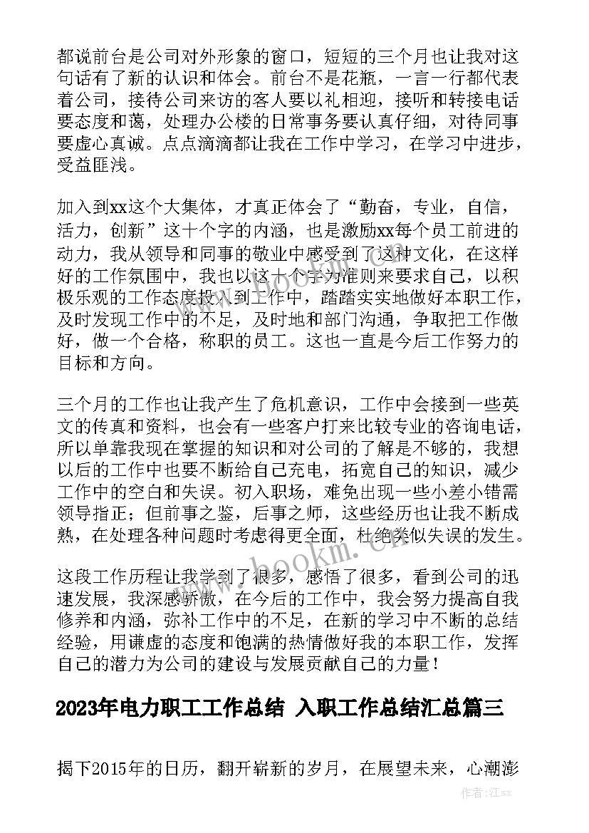 2023年电力职工工作总结 入职工作总结汇总