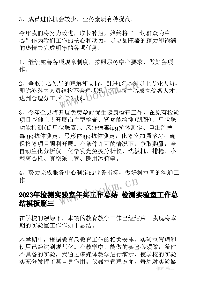 2023年检测实验室年终工作总结 检测实验室工作总结模板