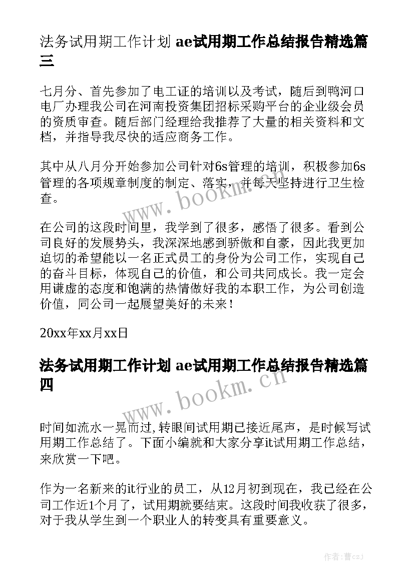 法务试用期工作计划 ae试用期工作总结报告精选