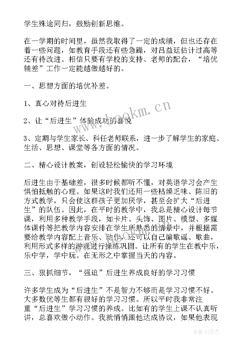 2023年英语培优辅差教学工作总结 英语培优辅差工作总结精选