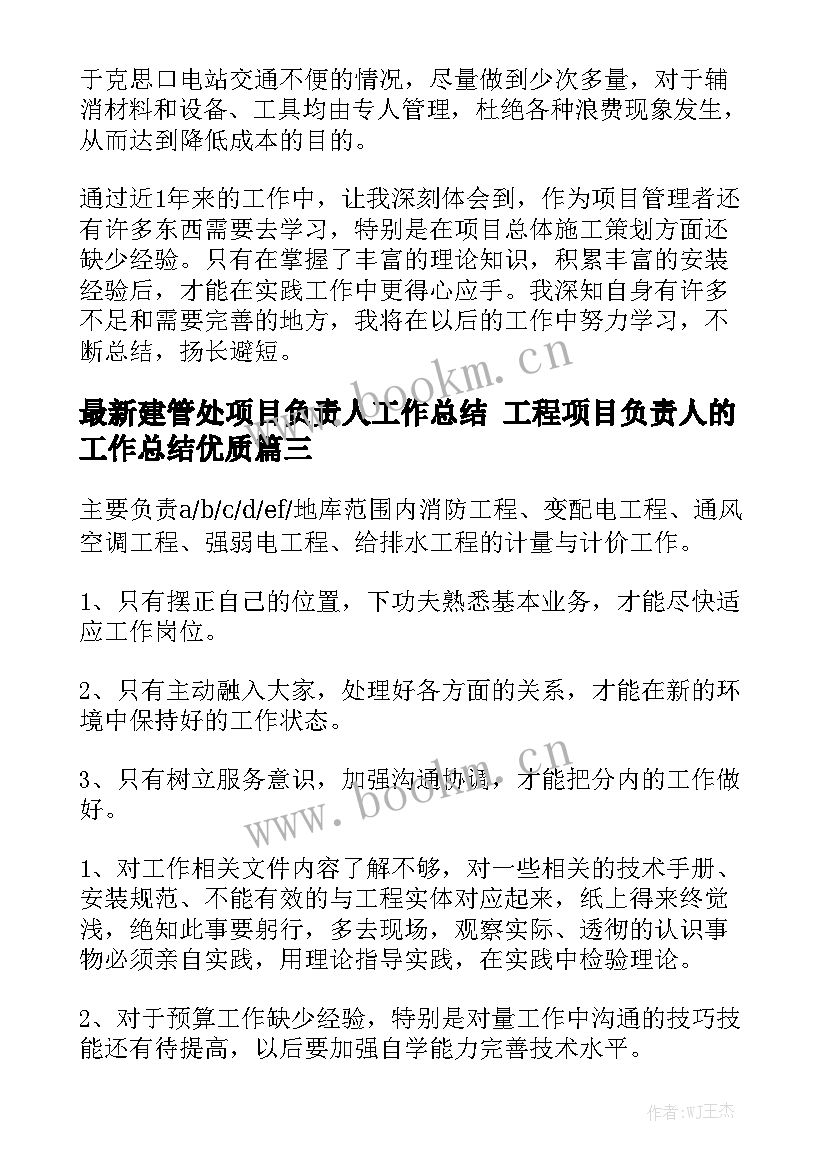 最新建管处项目负责人工作总结 工程项目负责人的工作总结优质