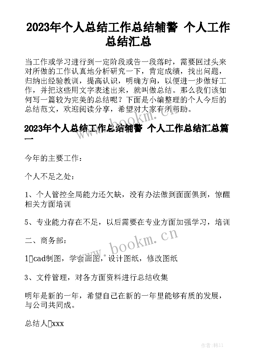 2023年个人总结工作总结辅警 个人工作总结汇总