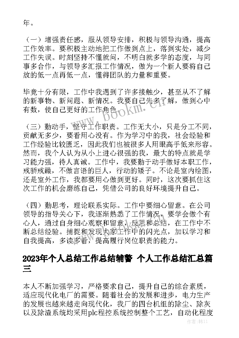 2023年个人总结工作总结辅警 个人工作总结汇总