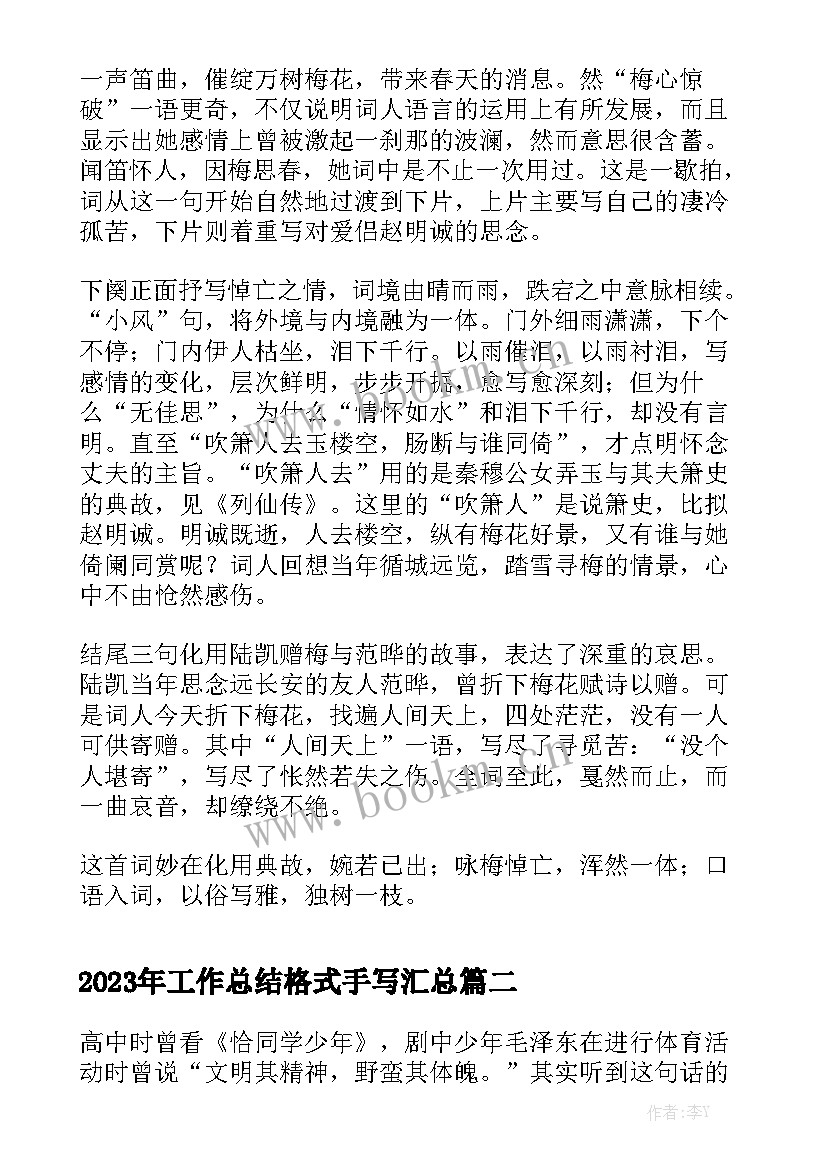 2023年工作总结格式手写汇总