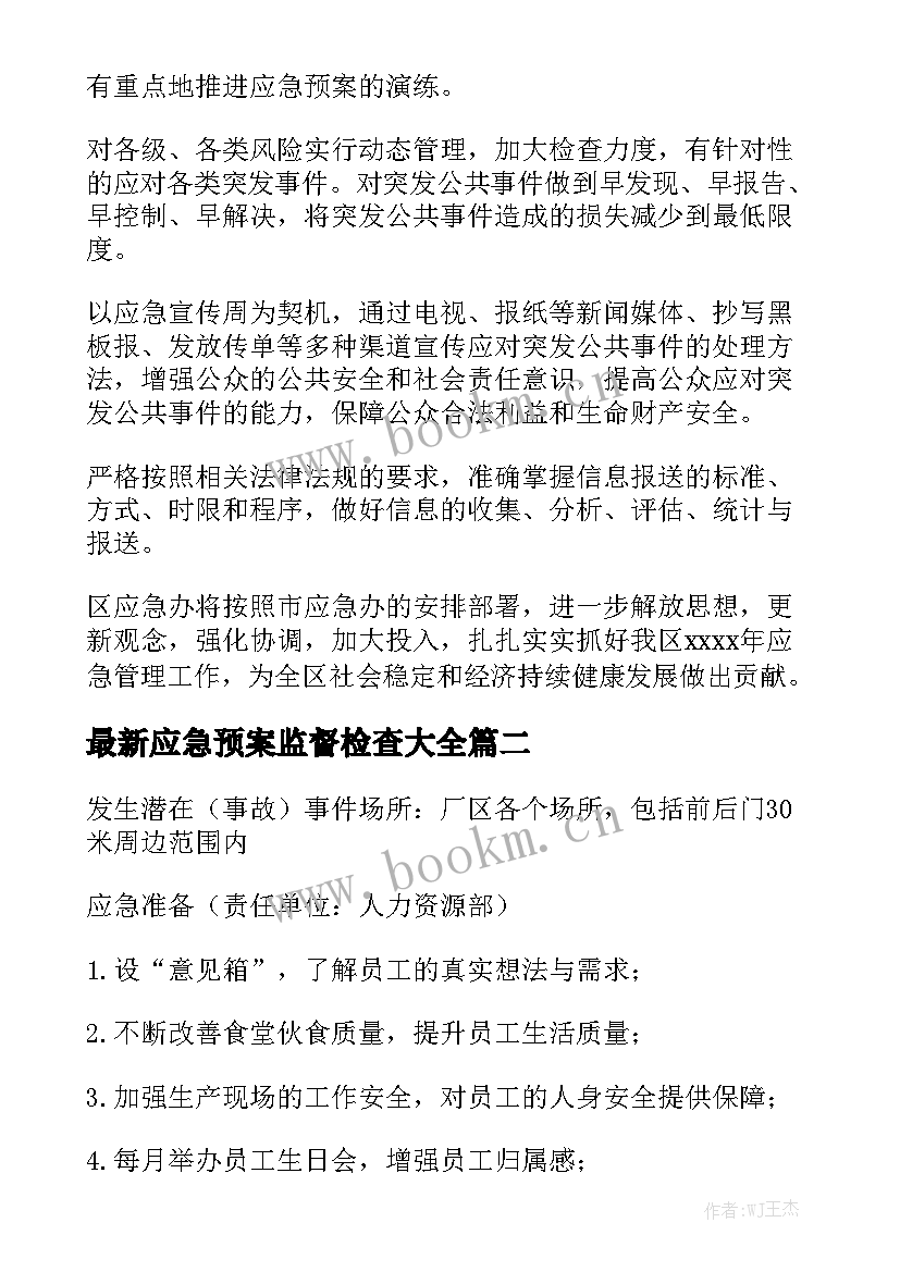 最新应急预案监督检查大全