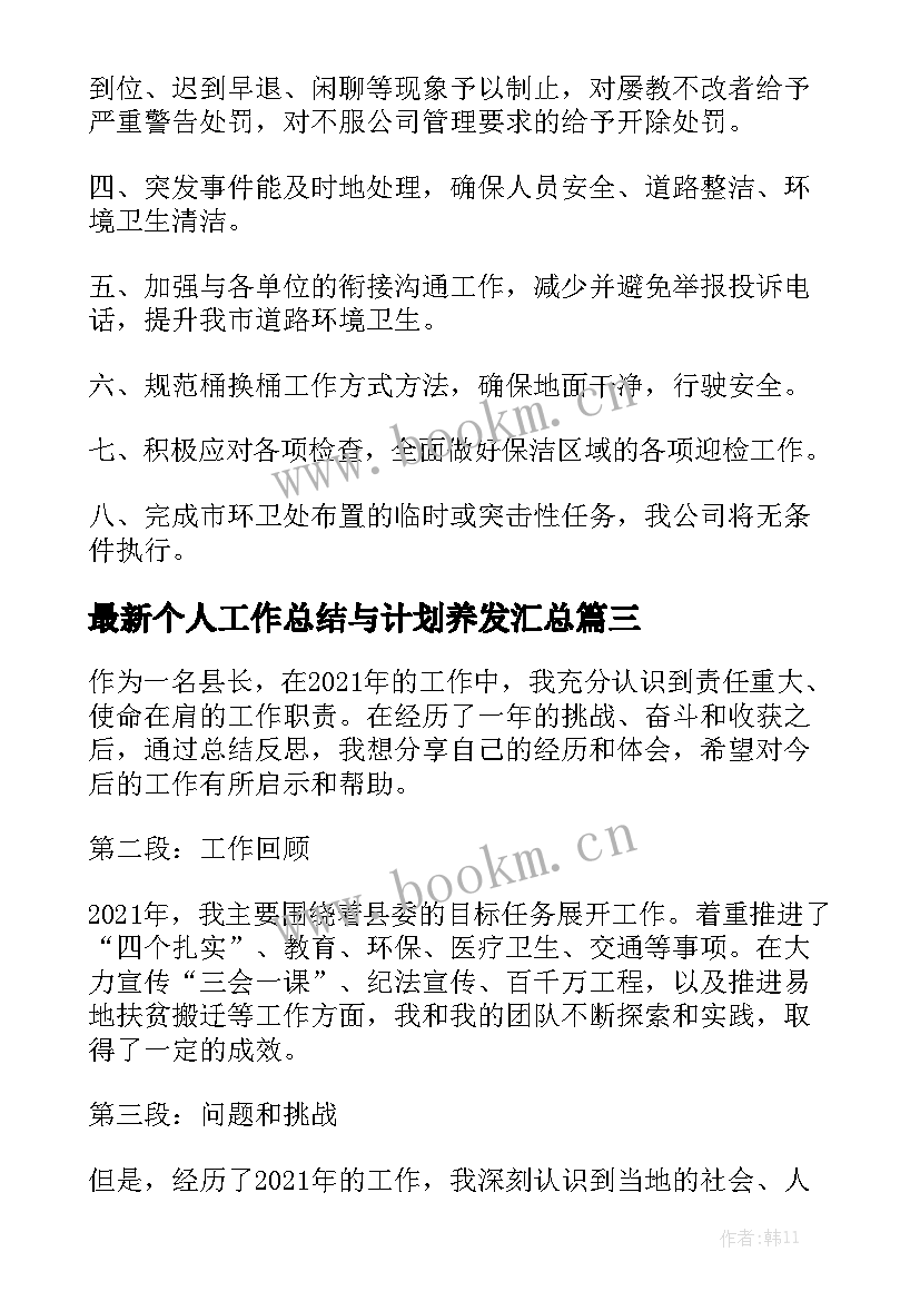 最新个人工作总结与计划养发汇总