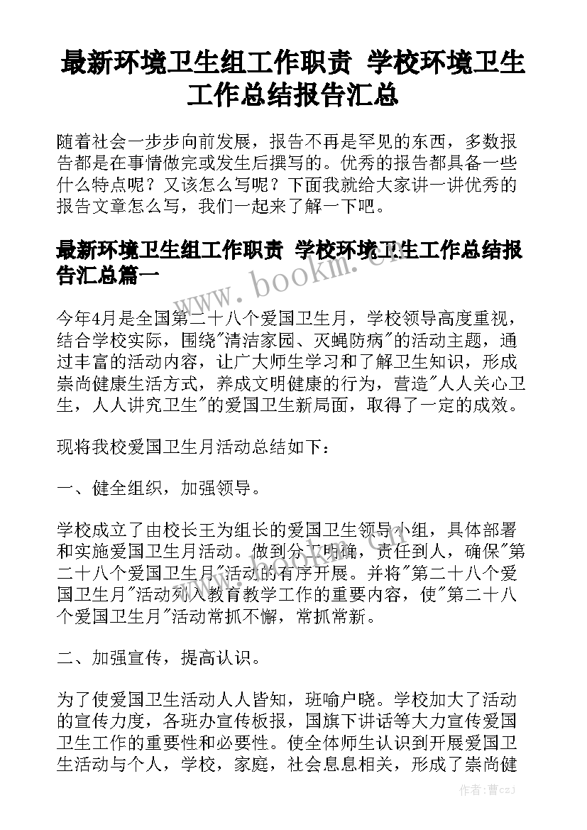 最新环境卫生组工作职责 学校环境卫生工作总结报告汇总