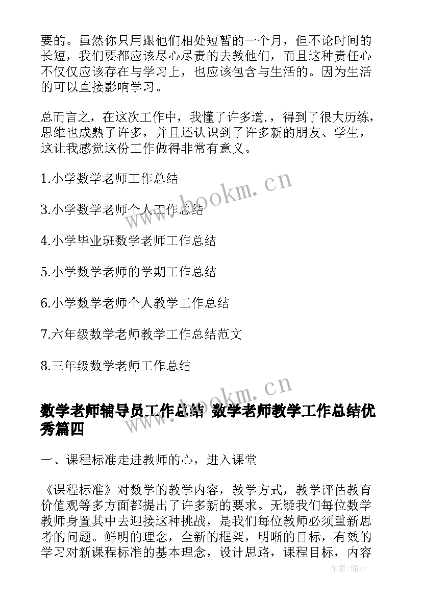 数学老师辅导员工作总结 数学老师教学工作总结优秀