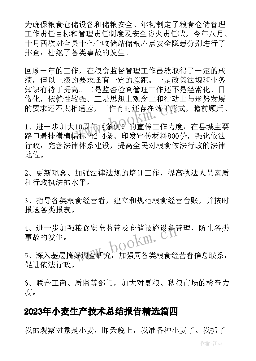 2023年小麦生产技术总结报告精选