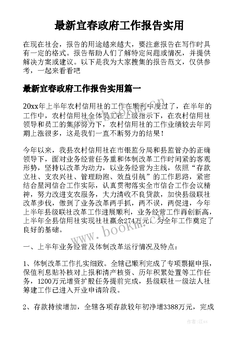 最新宜春政府工作报告实用