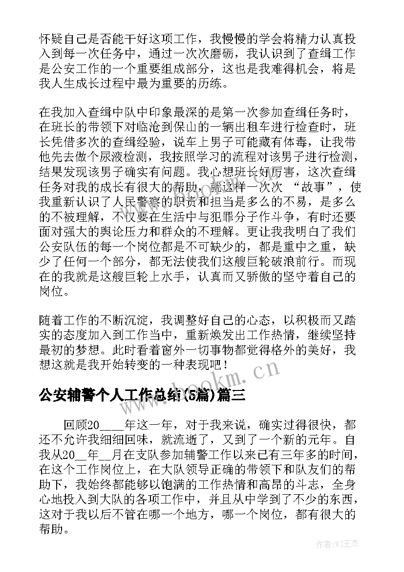 公安辅警个人工作总结(5篇)