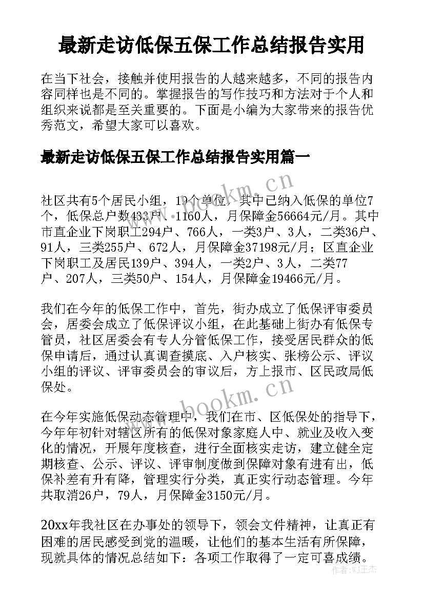 最新走访低保五保工作总结报告实用