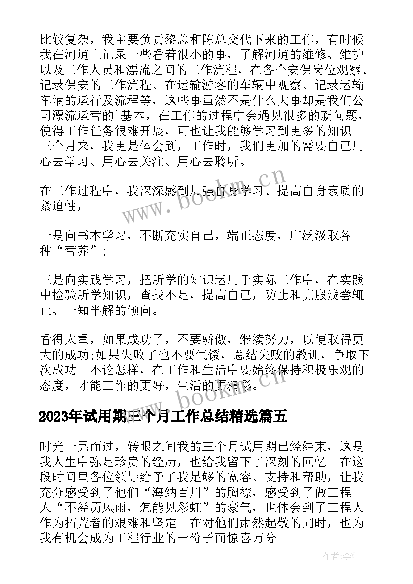 2023年试用期三个月工作总结精选