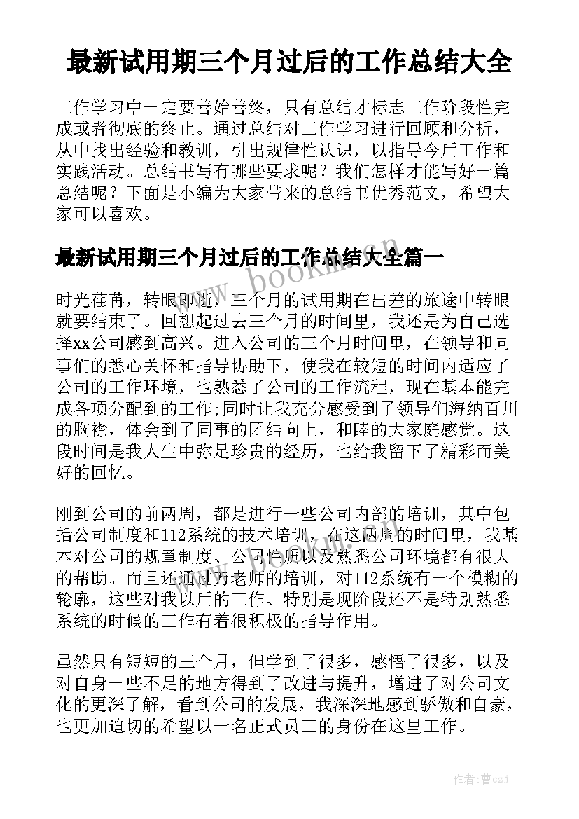 最新试用期三个月过后的工作总结大全