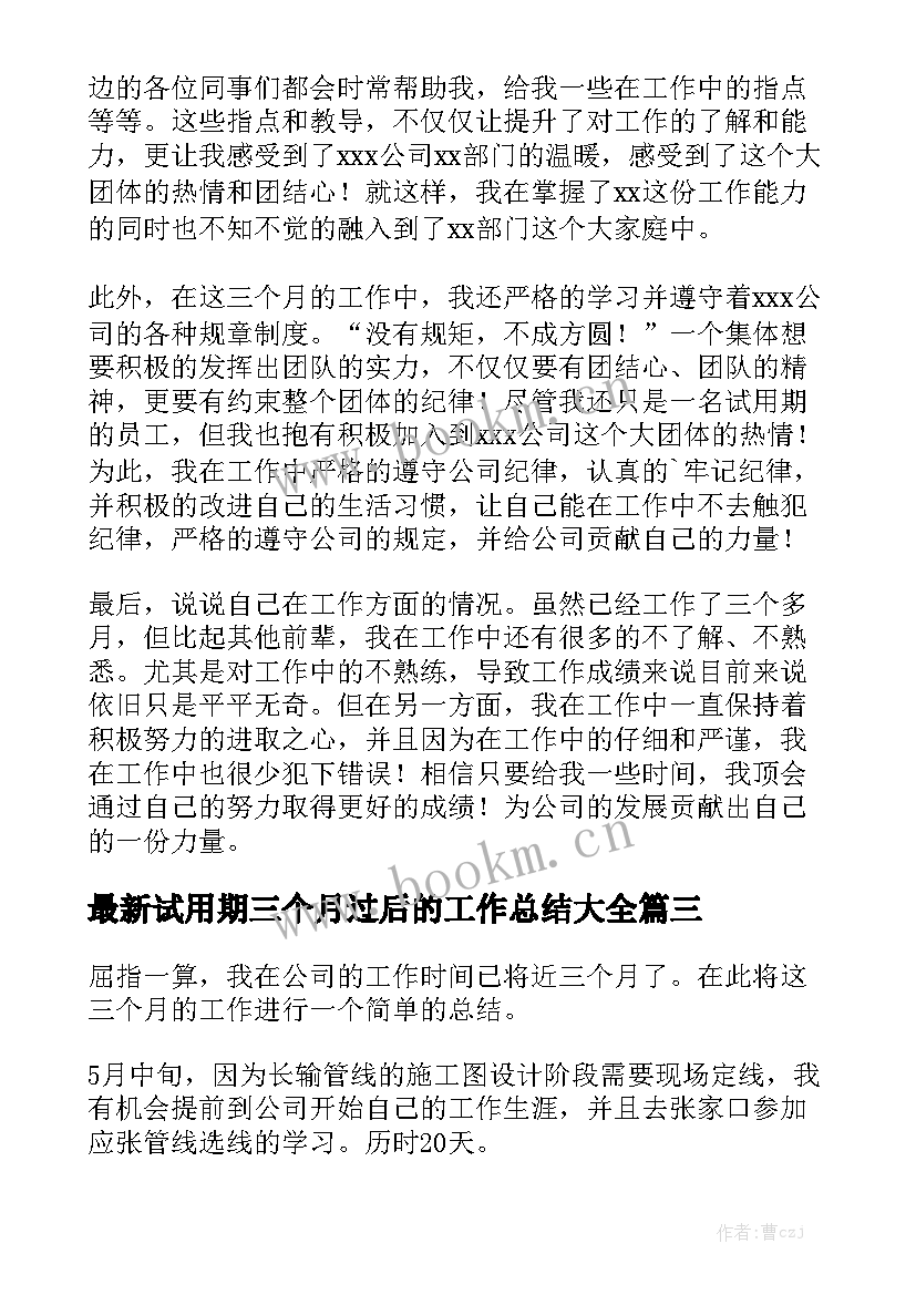 最新试用期三个月过后的工作总结大全