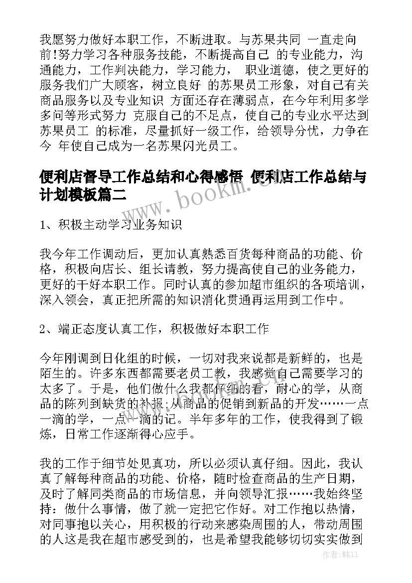 便利店督导工作总结和心得感悟 便利店工作总结与计划模板