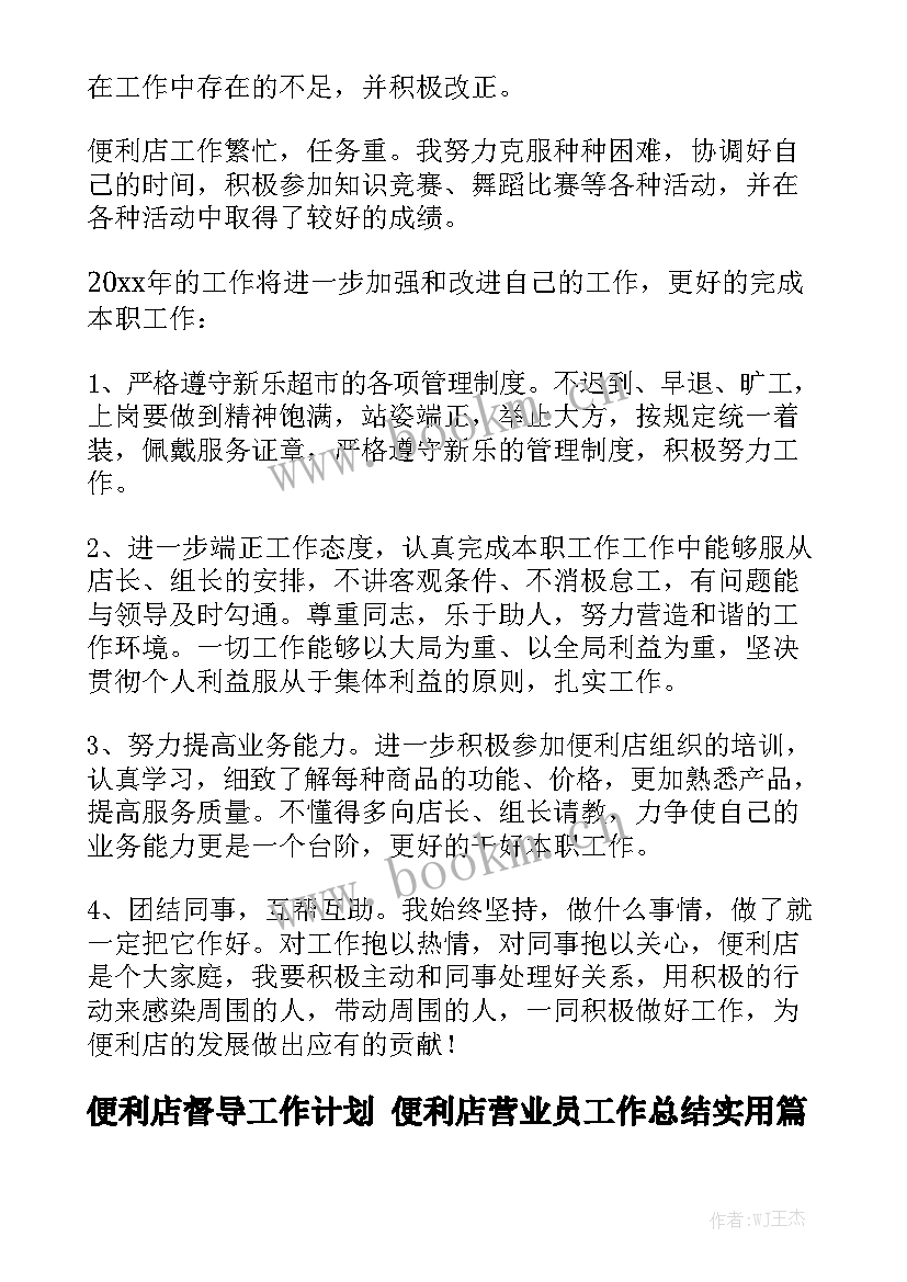 便利店督导工作计划 便利店营业员工作总结实用