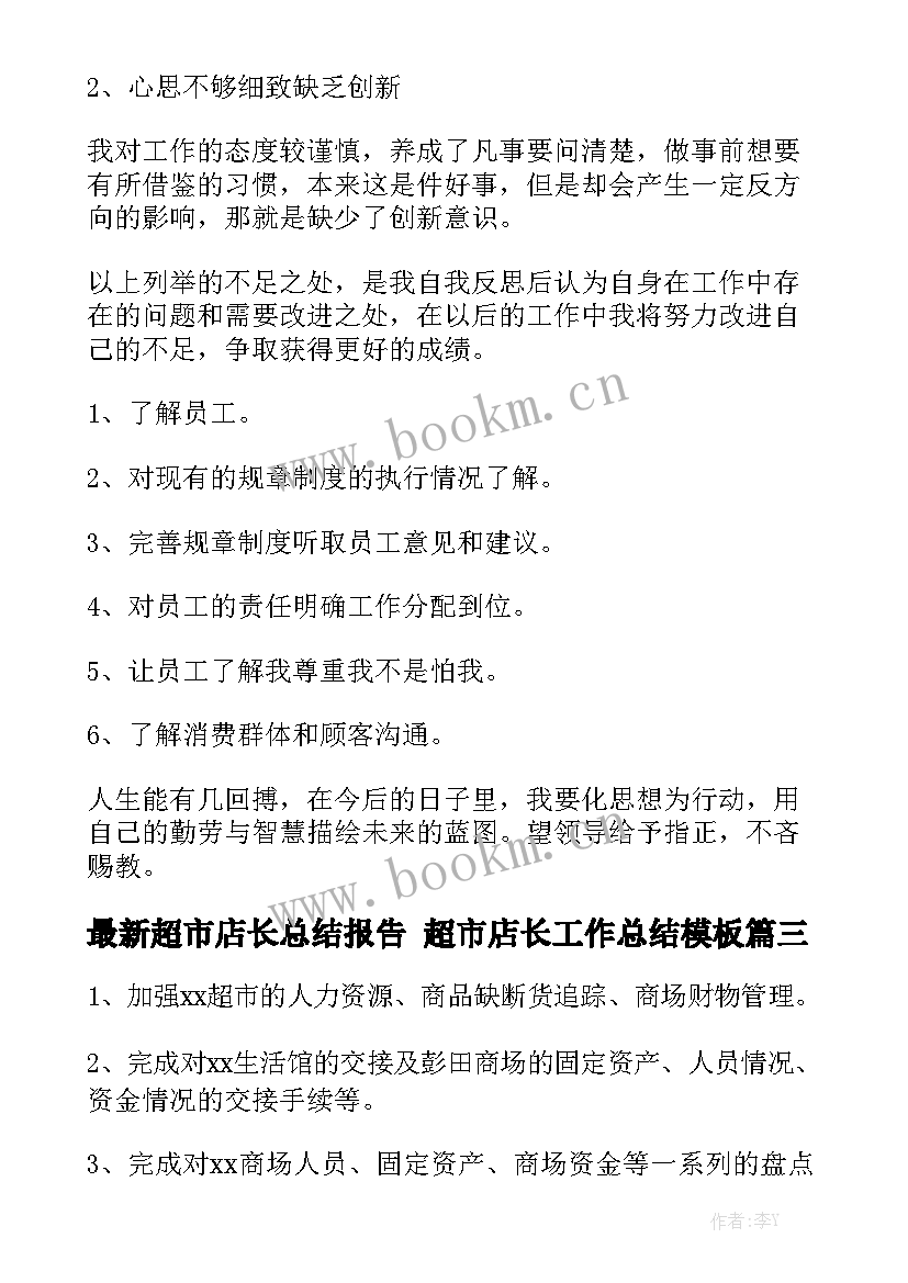 最新超市店长总结报告 超市店长工作总结模板