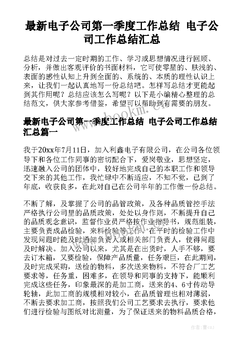 最新电子公司第一季度工作总结 电子公司工作总结汇总