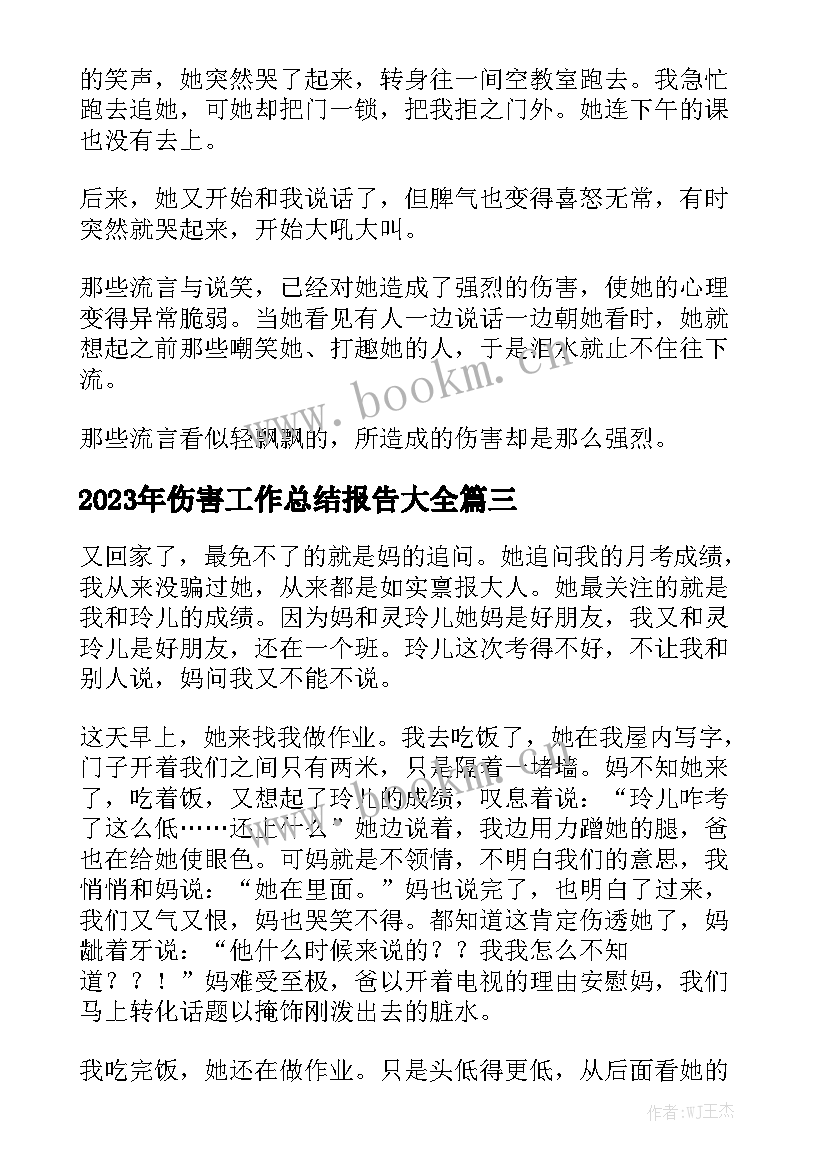 2023年伤害工作总结报告大全