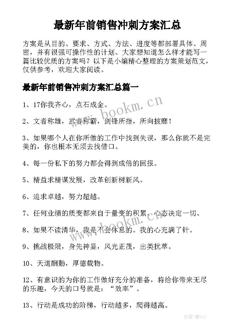 最新年前销售冲刺方案汇总