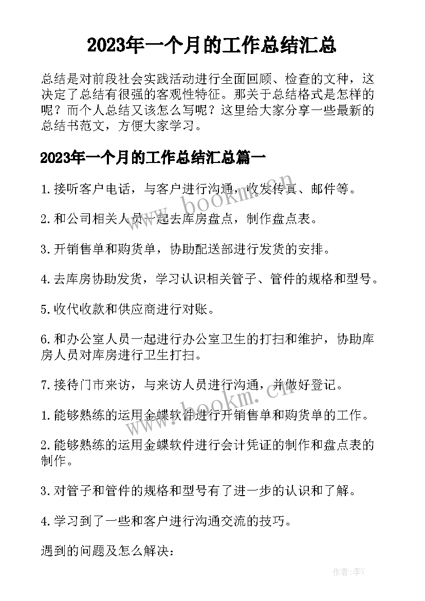 2023年一个月的工作总结汇总