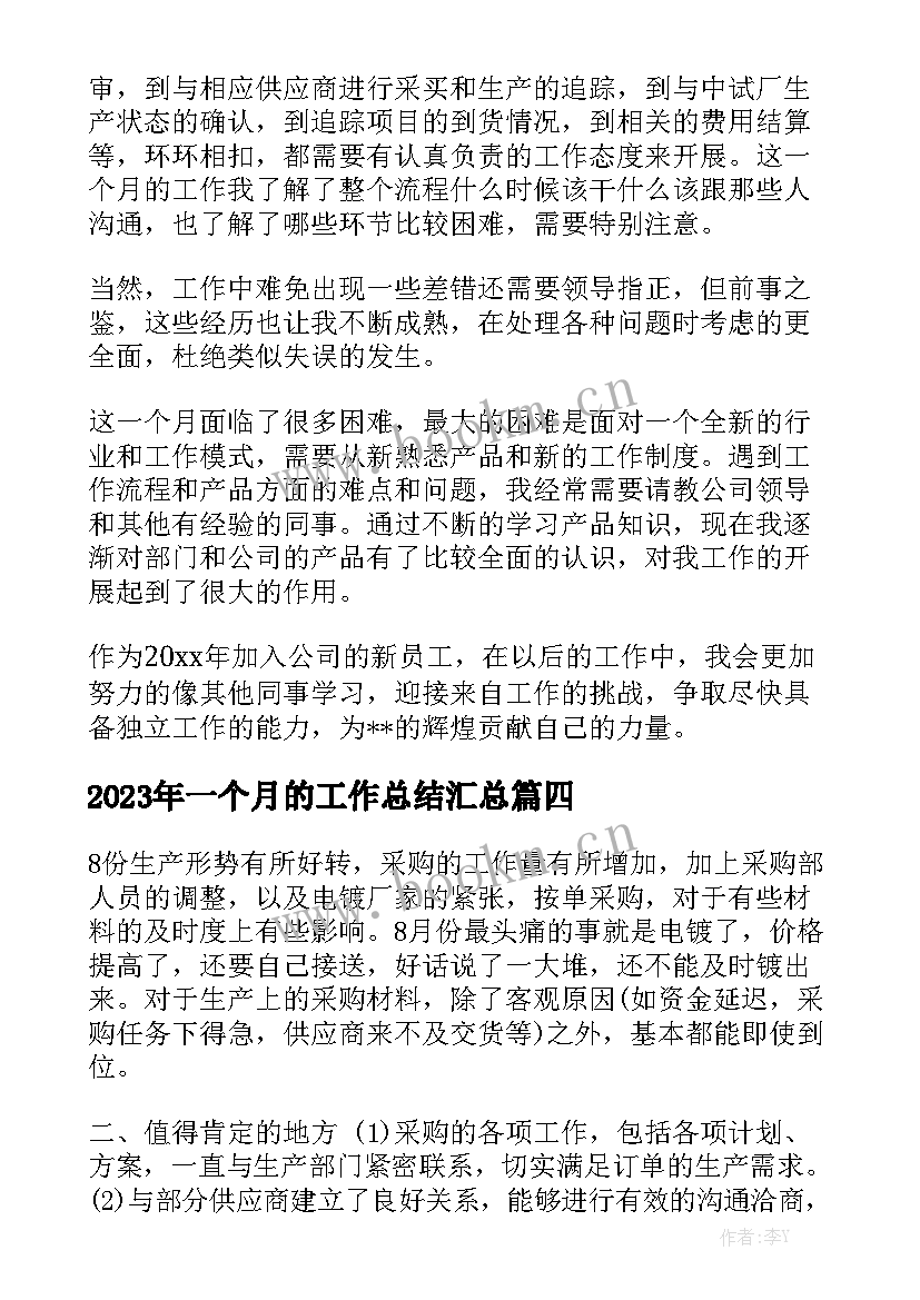 2023年一个月的工作总结汇总