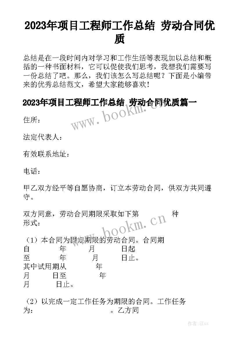 2023年项目工程师工作总结 劳动合同优质