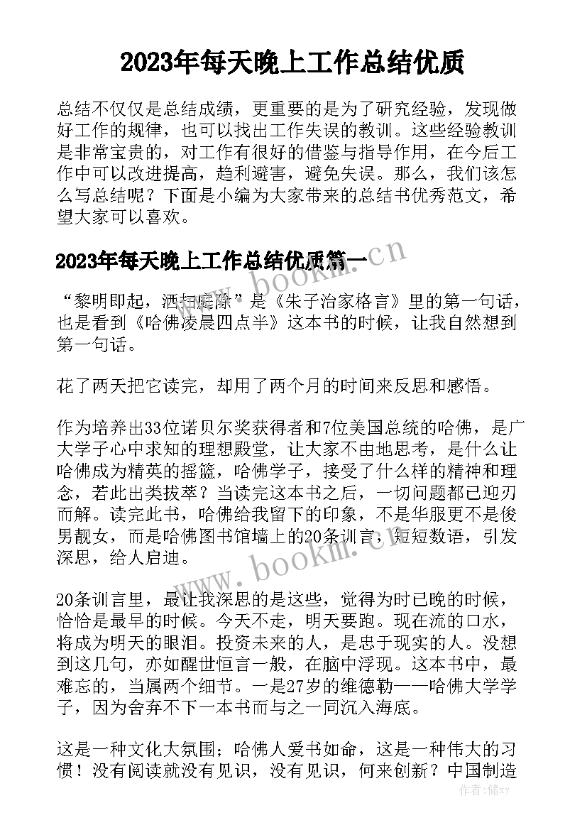 2023年每天晚上工作总结优质